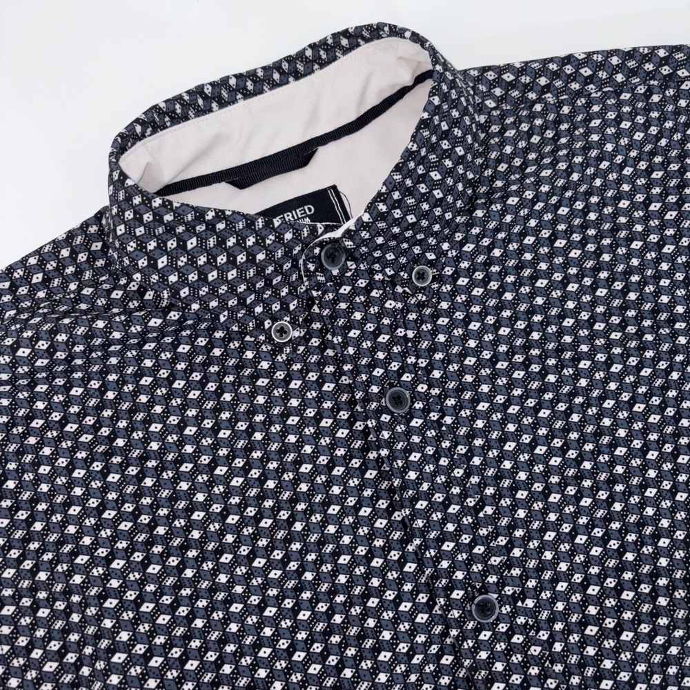 Fried Denim Mens Slim Fit Short Sleeve Button Down Shirt Dice Print Black Small